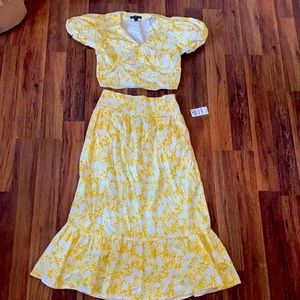 Yellow and White Print Skirt & Top